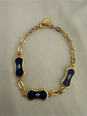 Gold Chain Bracelet with Blue Evil Eye Enamel Accents